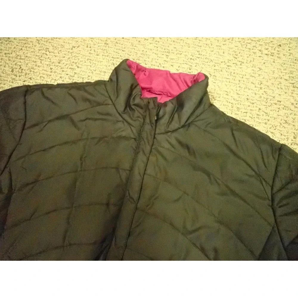 Lands' End Puffer Jacket Girls XL 18/20 Gray Pink Excellent Quilted Full Zip